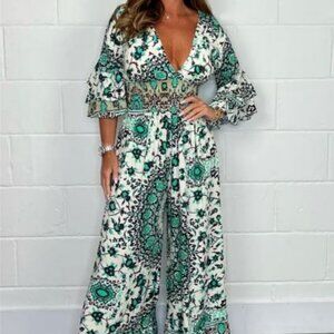 Black & Green Paisley Floral Printed Jumpsuit